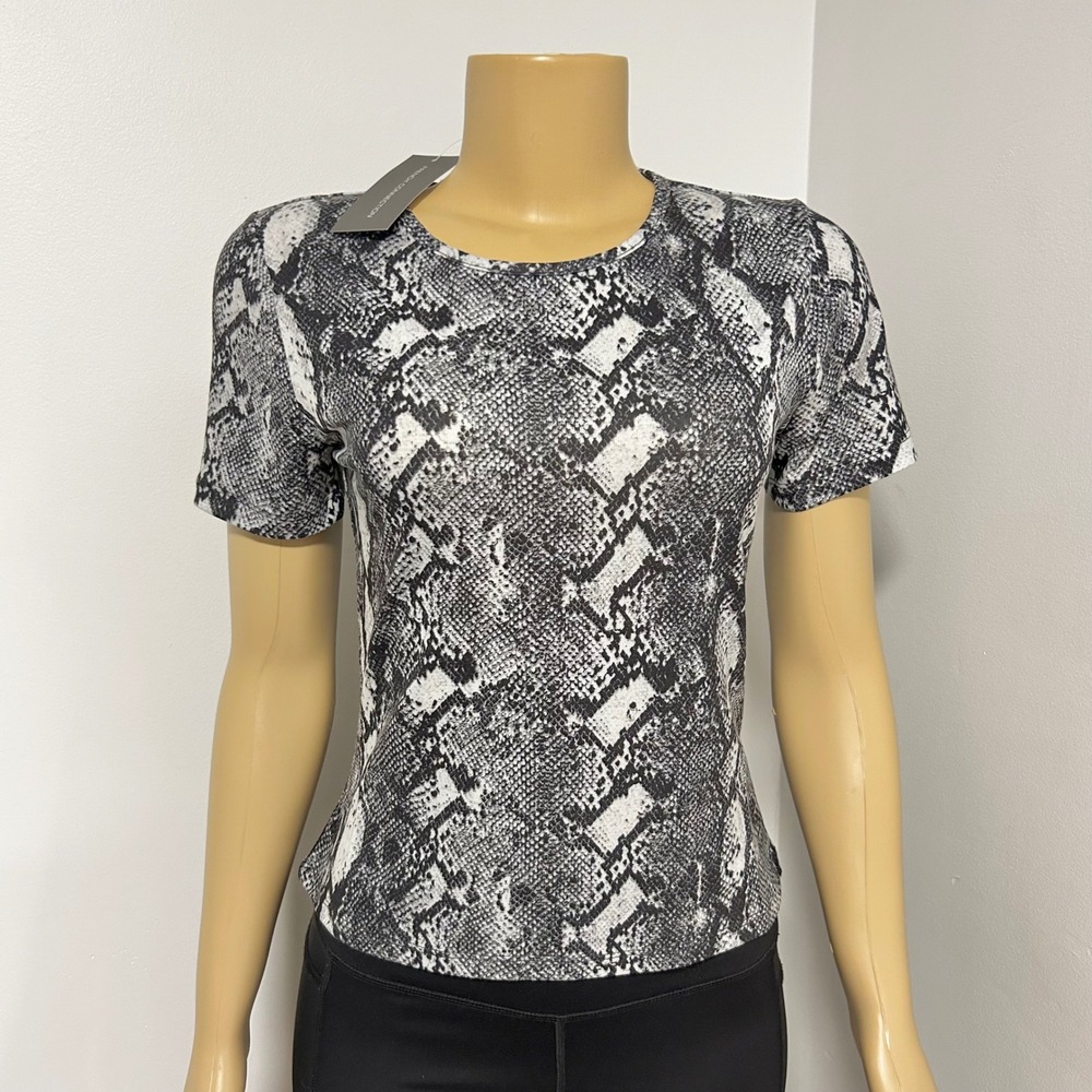 French Connection Womens Dark Grey Snake Print Short Sleeve Crew Neck Top L